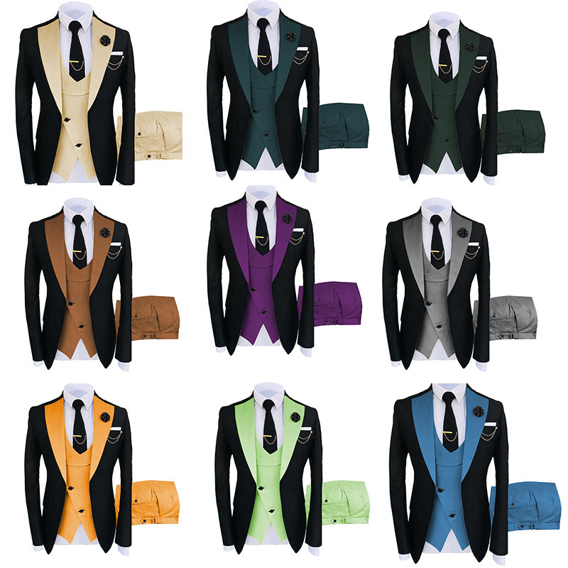 Custom Design Men Suits 3 Pieces Blazer Vest Pants Set Wedding Business Men's Suits Single Breasted Formal for Men Polyester