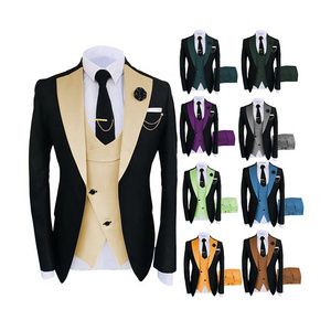 Custom Design Men Suits 3 Pieces Blazer Vest Pants Set Wedding Business Men's Suits Single Breasted Formal for Men Polyester