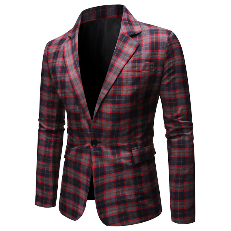 Fashion Mens Suit Slim Fit plaid Wedding office Business Lapel Blazer plaid suit top men