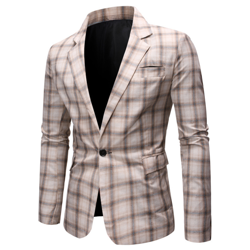 Fashion Mens Suit Slim Fit plaid Wedding office Business Lapel Blazer plaid suit top men