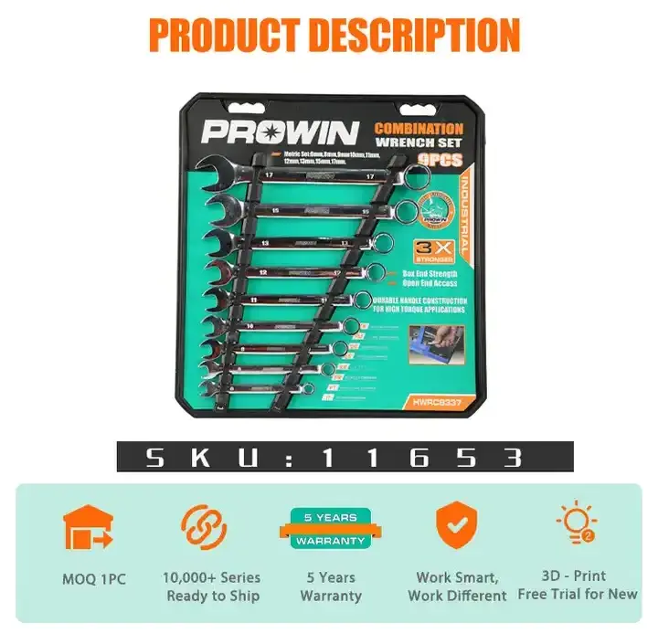 Prowin Double Head Ring Ratchet Wrench Ratchet Combination Set Metric Torque Gear Socket