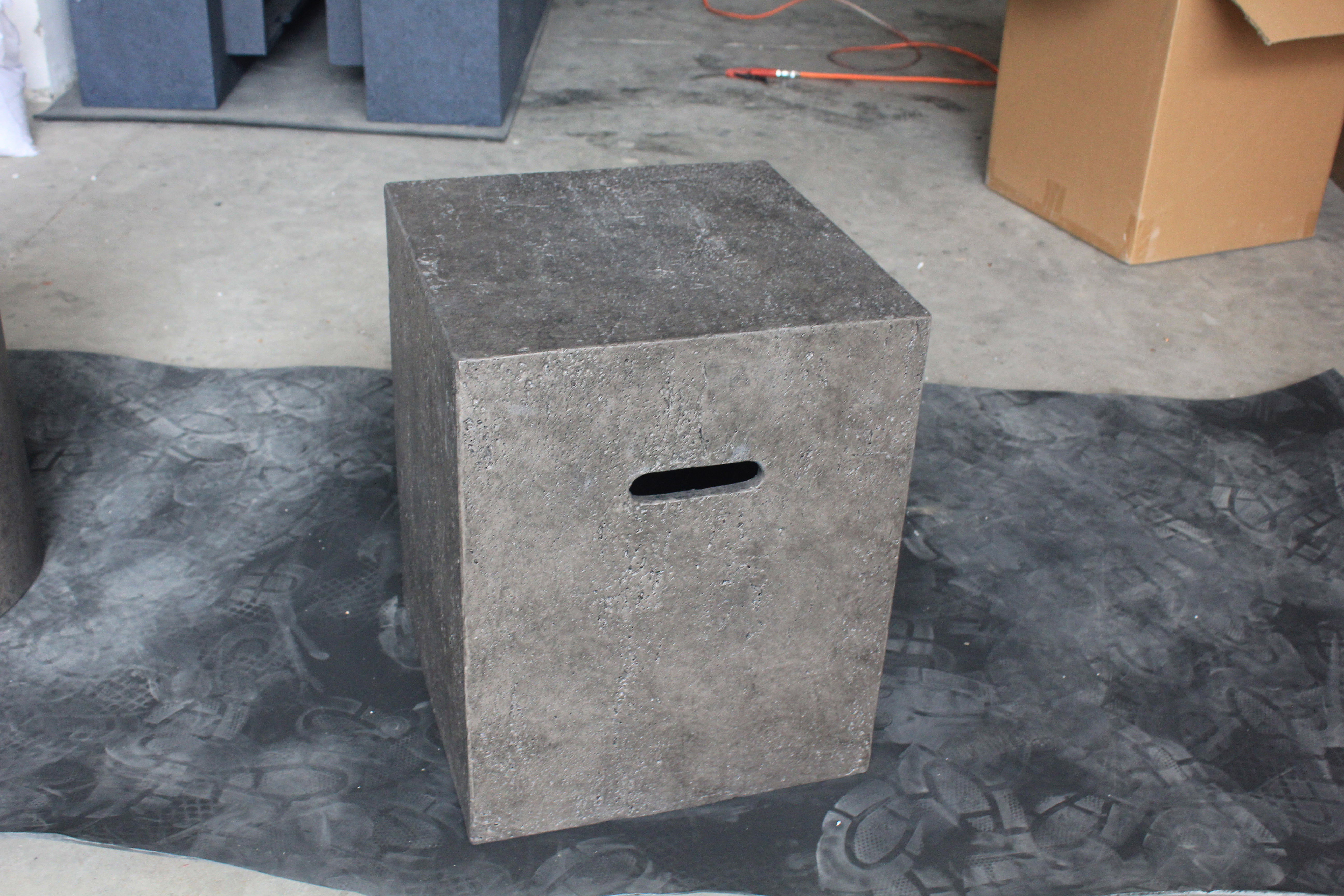 classic grey concrete gas tank cover outdoor garden propane square fire pit cover