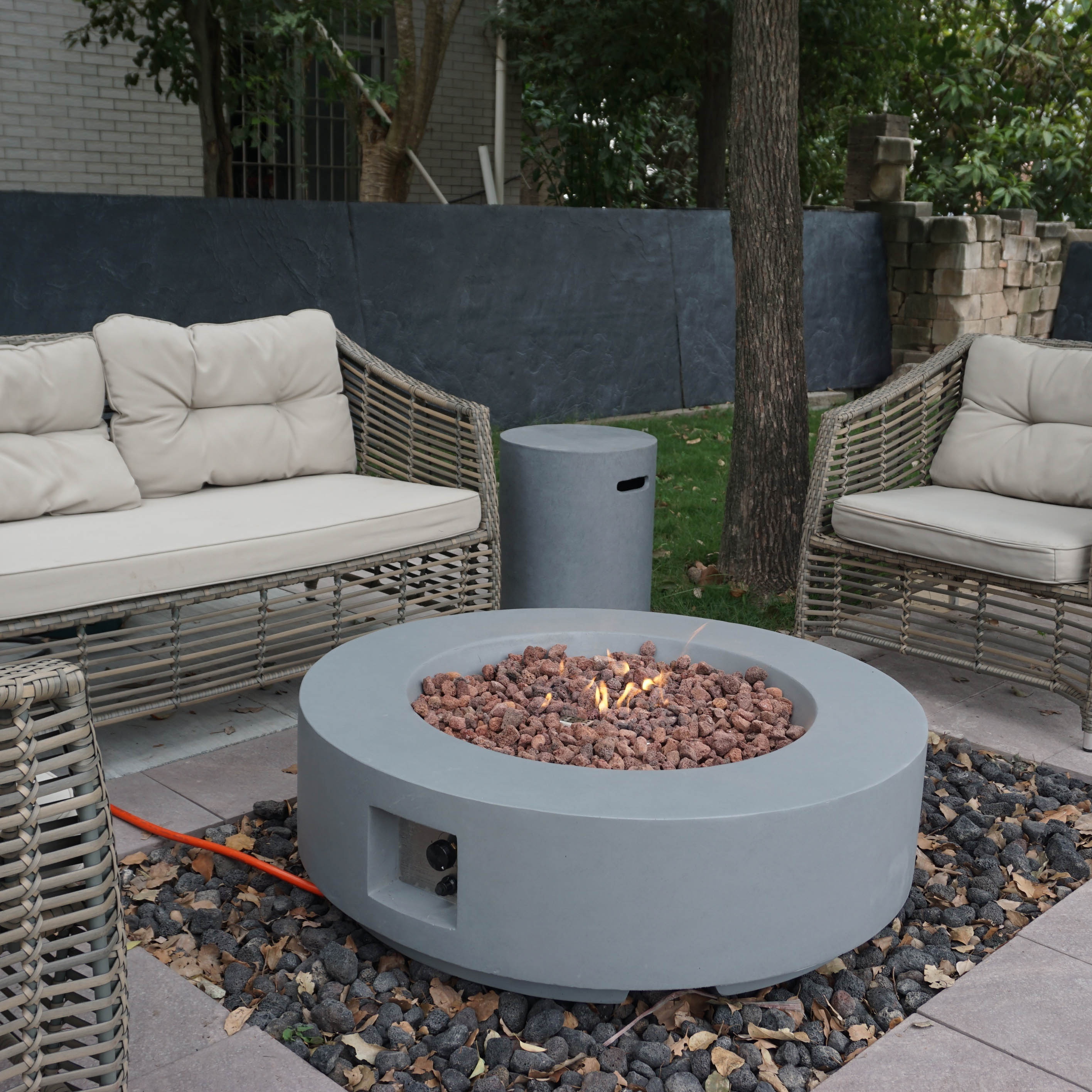 GFRC Round Outdoor Fireplace Garden Heating Fire pits Nature Gas Propane Fire Table