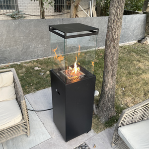 Outdoor Patio Heaters Hotel Warming Fireplace Steel Matte Black Propane Gas Fire Pits with Glass