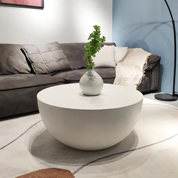 Contemporary Modern Round Coffee Table Concrete Accent Sofa Table Coffee Table for Living Room