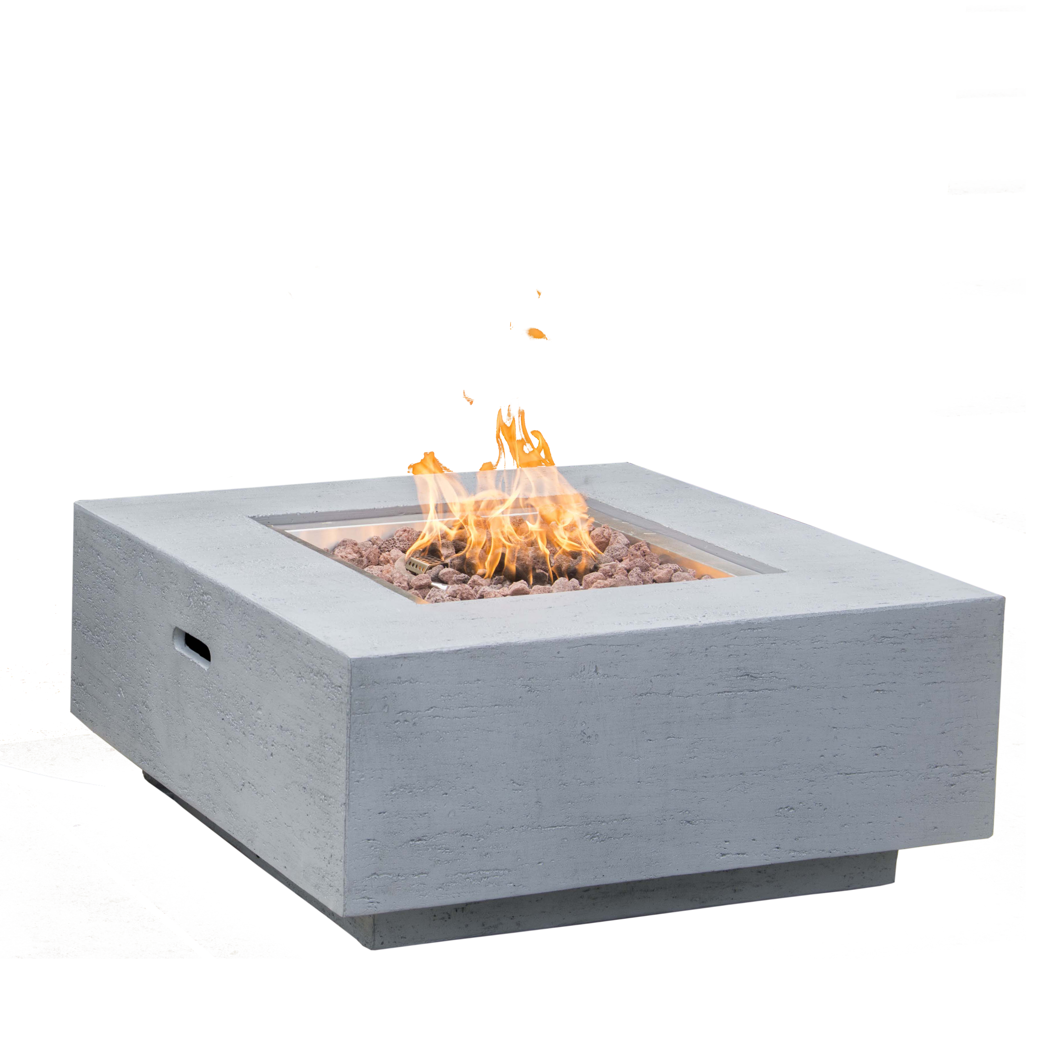 Cast Concrete Square Fire Pit Gas Fire Tetragonal for Heating Propane Fire Table Backyard Patio Fireplace