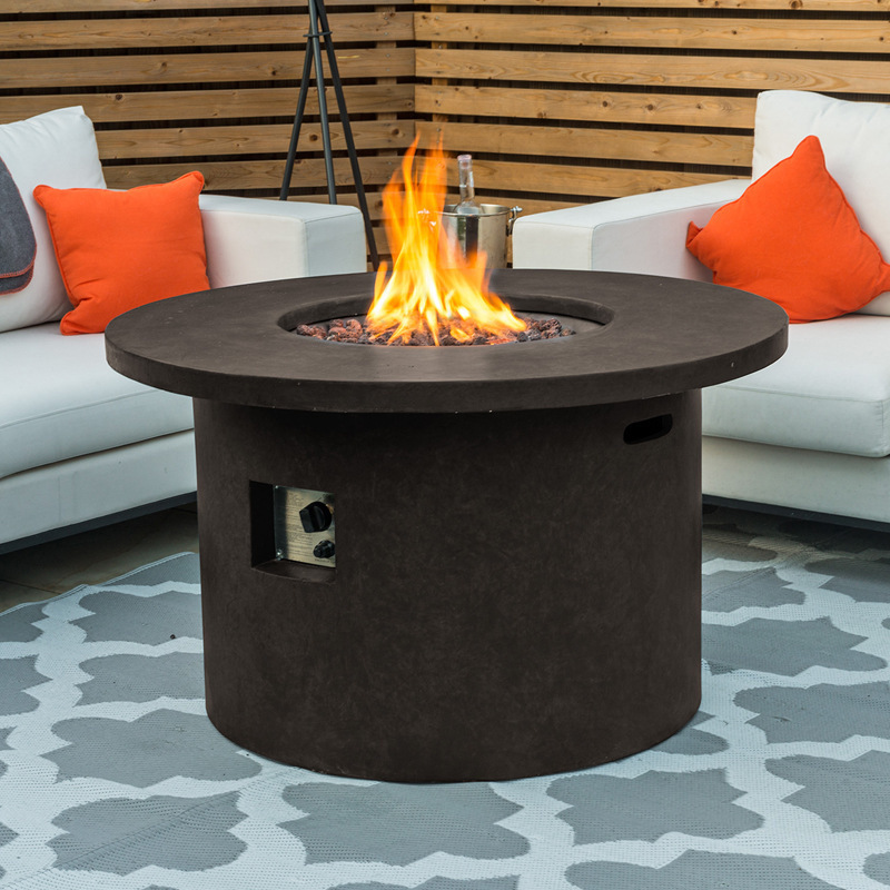 Round Patio Fireplace GFRC Gas Fire Pit Table Concrete  Dinning Table for Garden