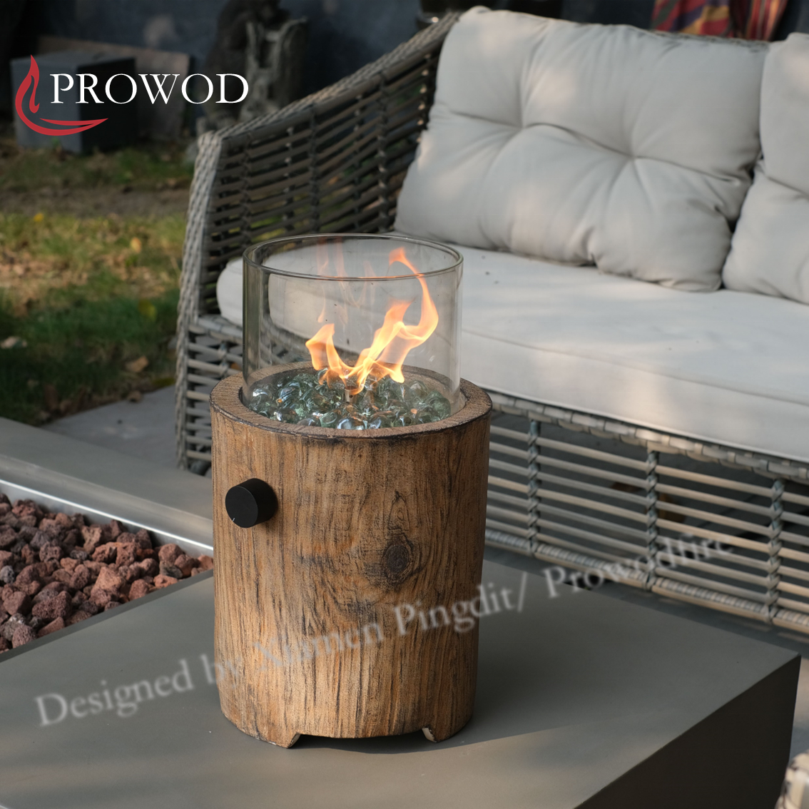 MGO Outdoor Fireplace Wood Grain Gas Propane Tabletop Fire Pits with Windscreen