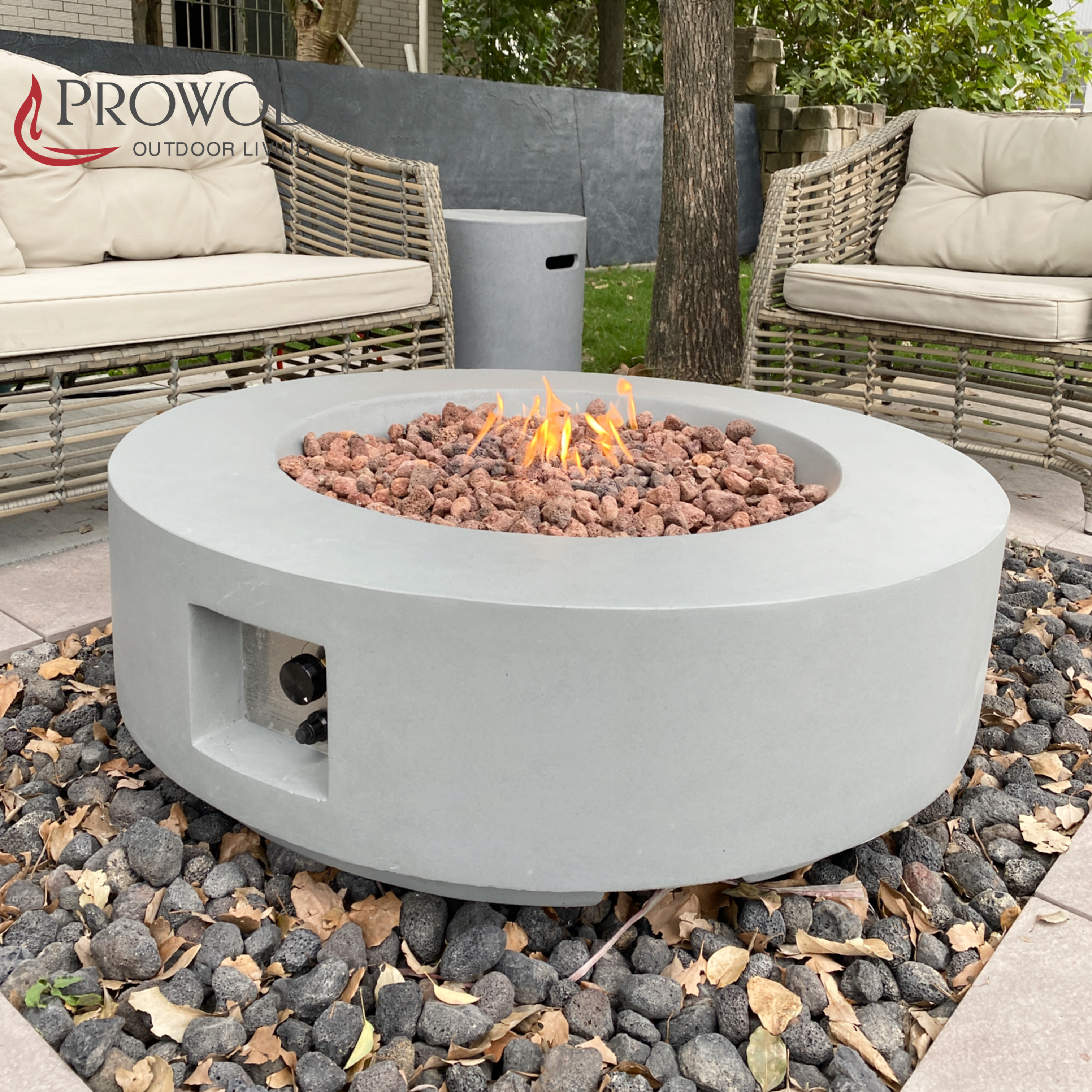 Hot Selling 40 inch Round Outdoor Furniture Courtyard Using Patio Concrete Gas Fire Pits Table