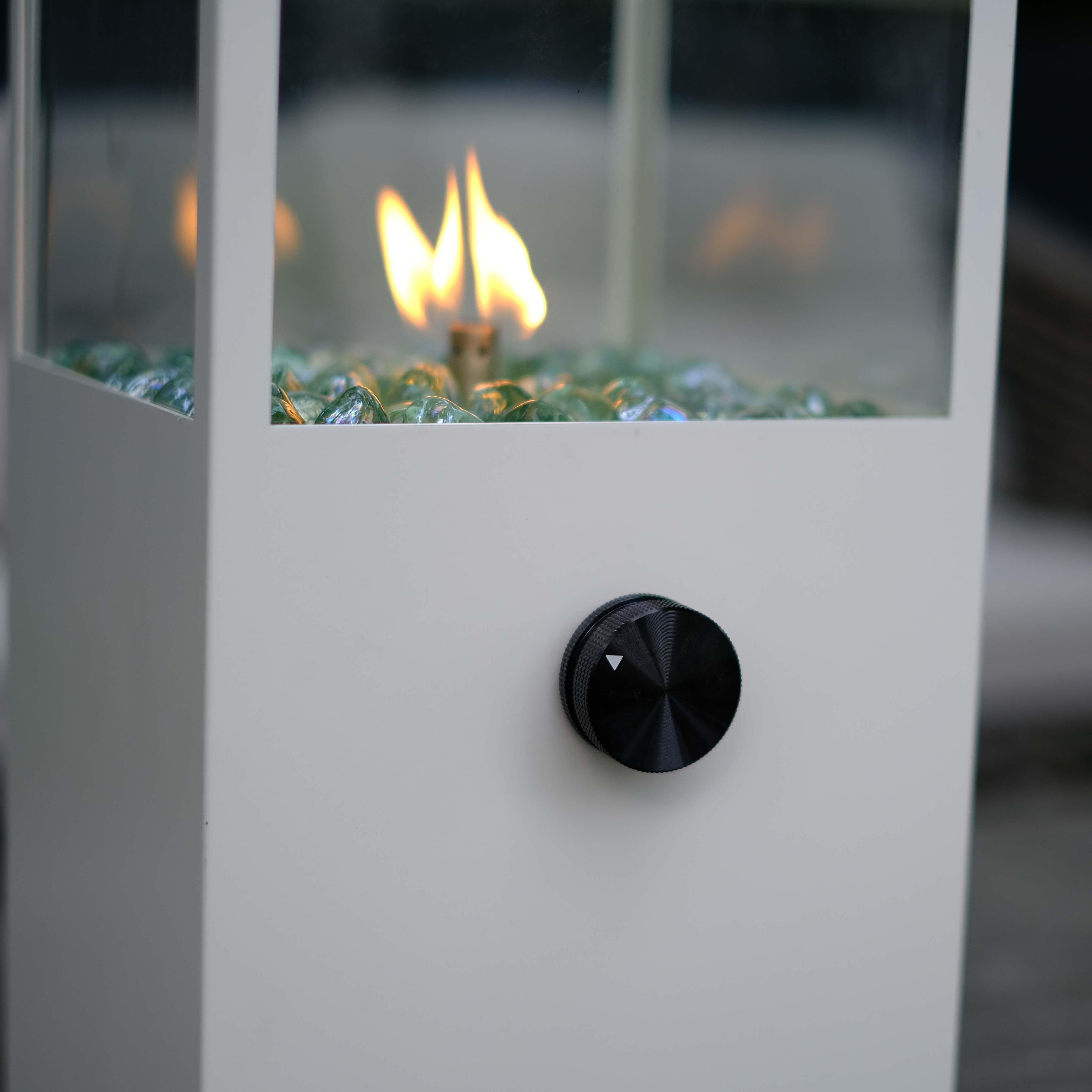 Outdoor White Portable Patio Heaters, Stainless Steel Square Gas Lantern, Tabletop Burner Fire Pits