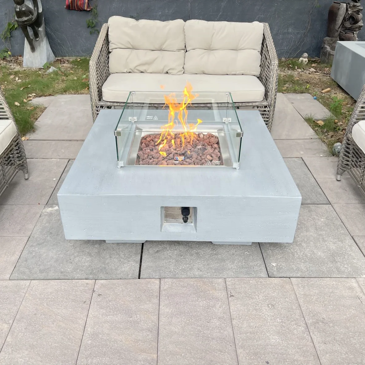 Garden Supplier Square Gas Fire Table Smokeless Propane Gas Fire Pits Outdoor Concrete Gas Fireplace