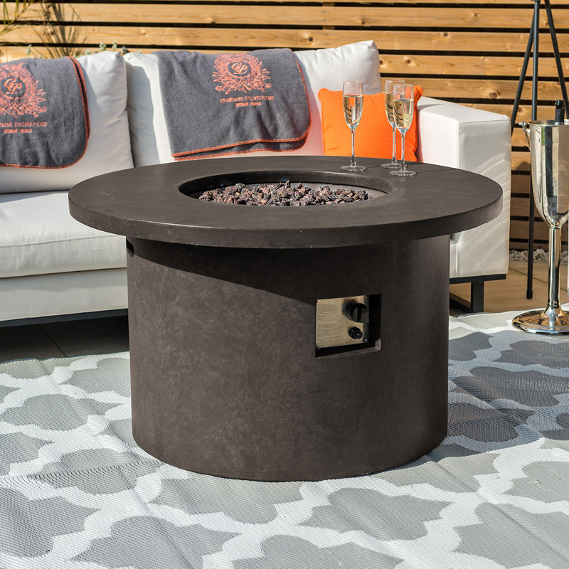 Round Patio Fireplace GFRC Gas Fire Pit Table Concrete  Dinning Table for Garden