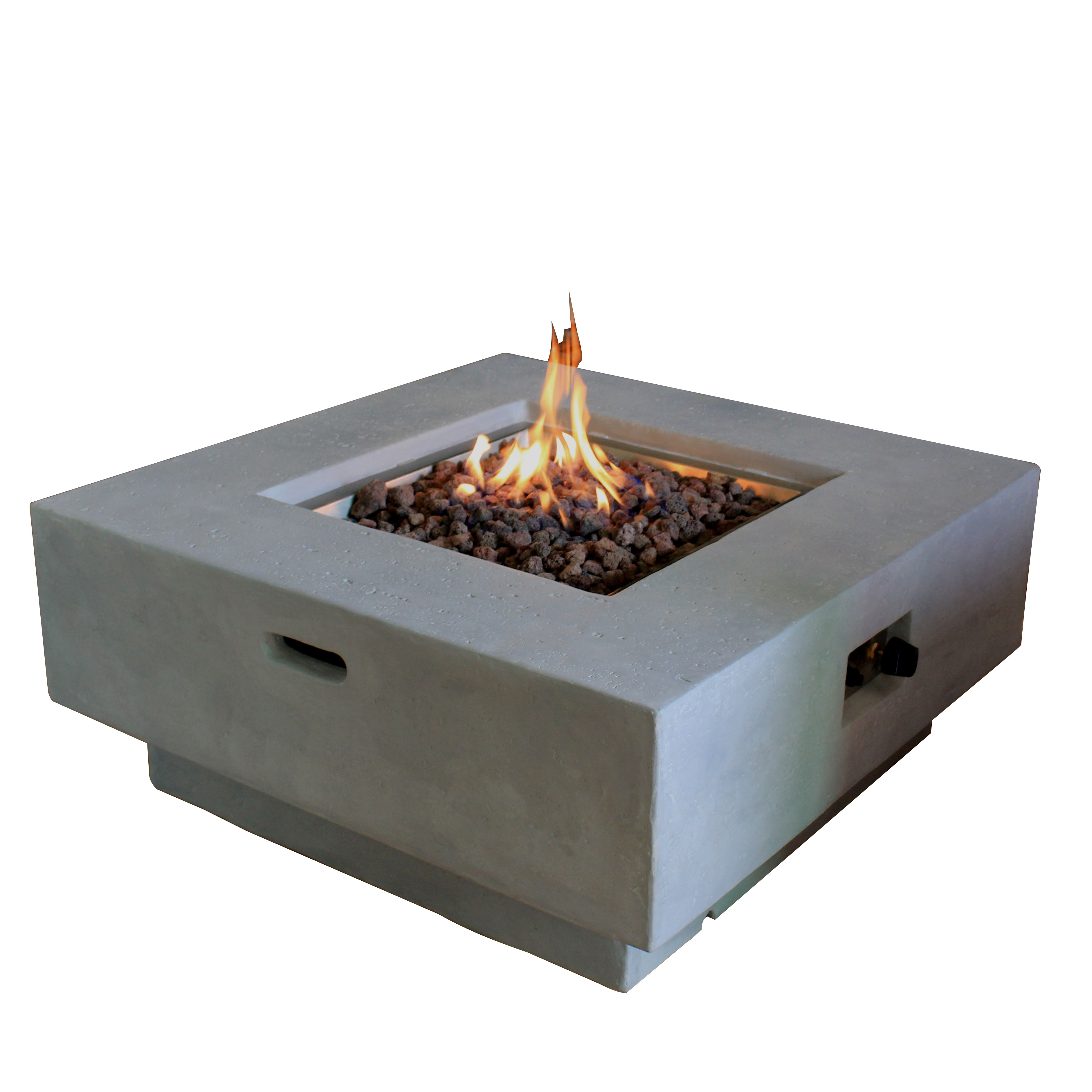 Cast Concrete Square Fire Pit Gas Fire Tetragonal for Heating Propane Fire Table Backyard Patio Fireplace