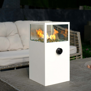 Outdoor White Portable Patio Heaters, Stainless Steel Square Gas Lantern, Tabletop Burner Fire Pits