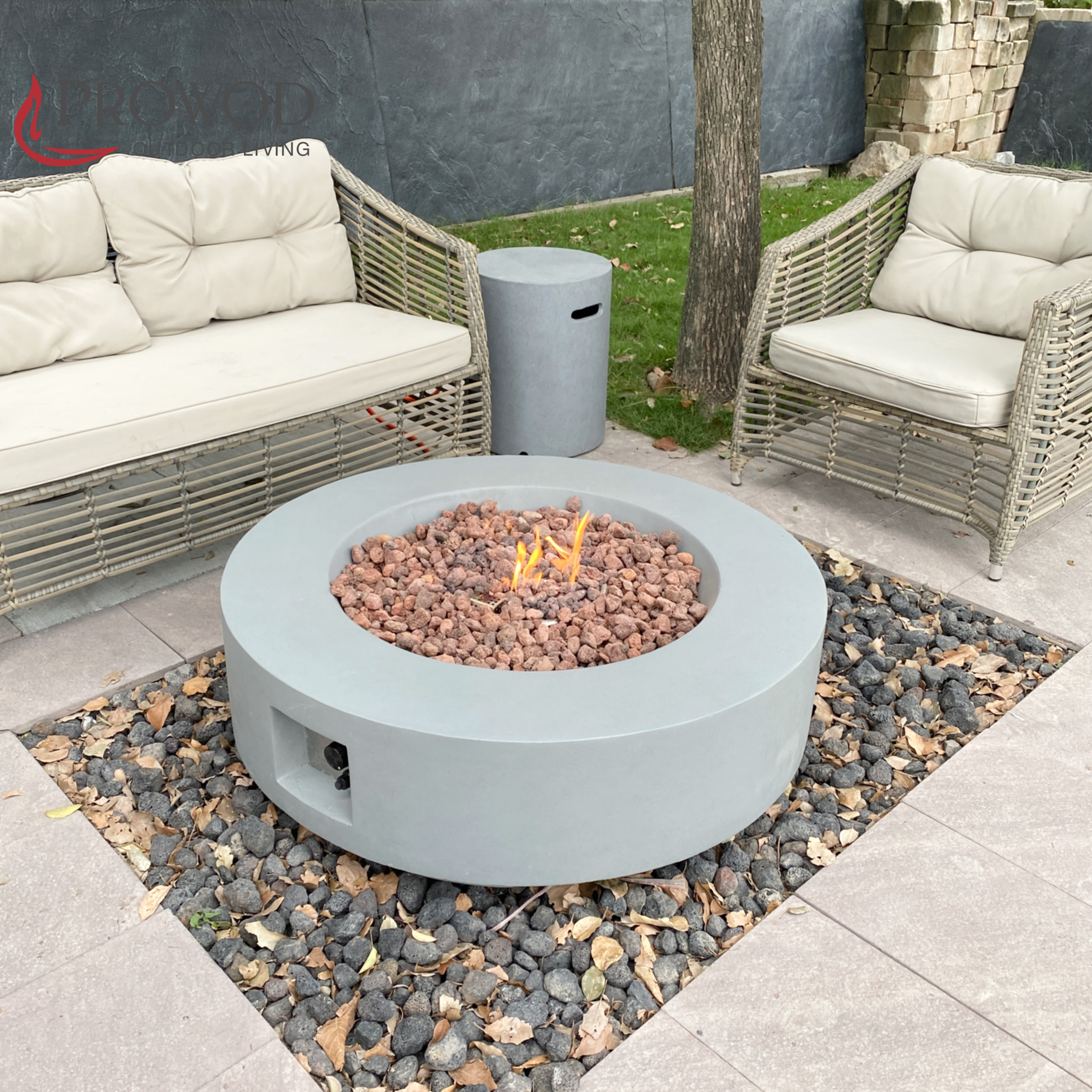 Hot Selling 40 inch Round Outdoor Furniture Courtyard Using Patio Concrete Gas Fire Pits Table