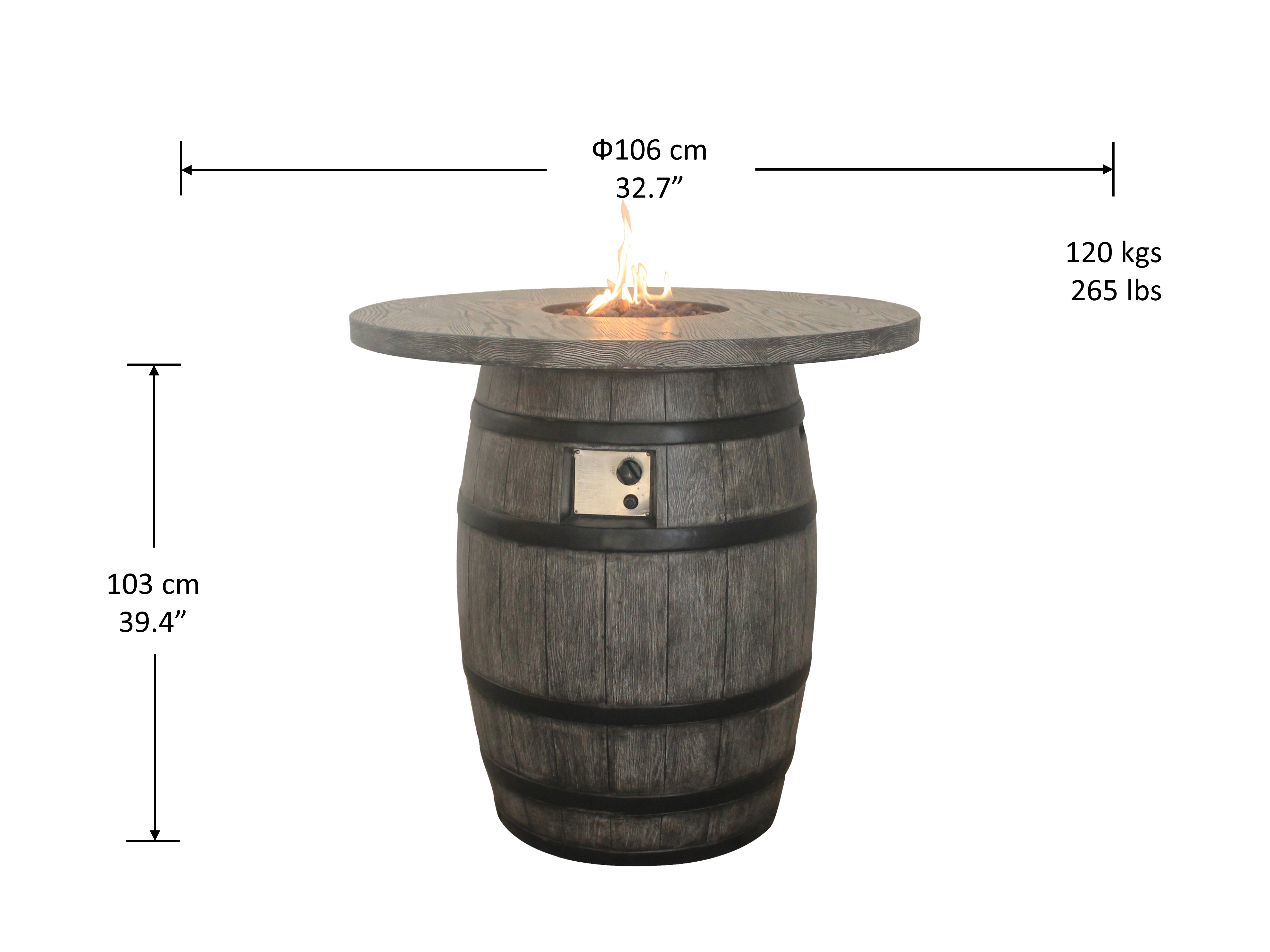 Hot Selling Barrel Shape Concrete  Gas Firepit/ Outdoor Garden Fire Table