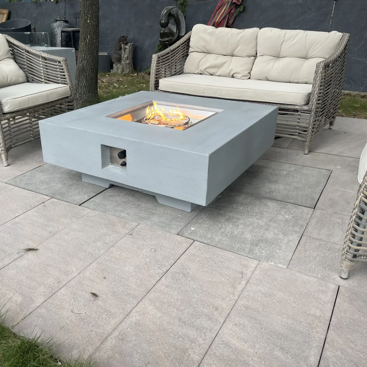 Garden Supplier Square Gas Fire Table Smokeless Propane Gas Fire Pits Outdoor Concrete Gas Fireplace