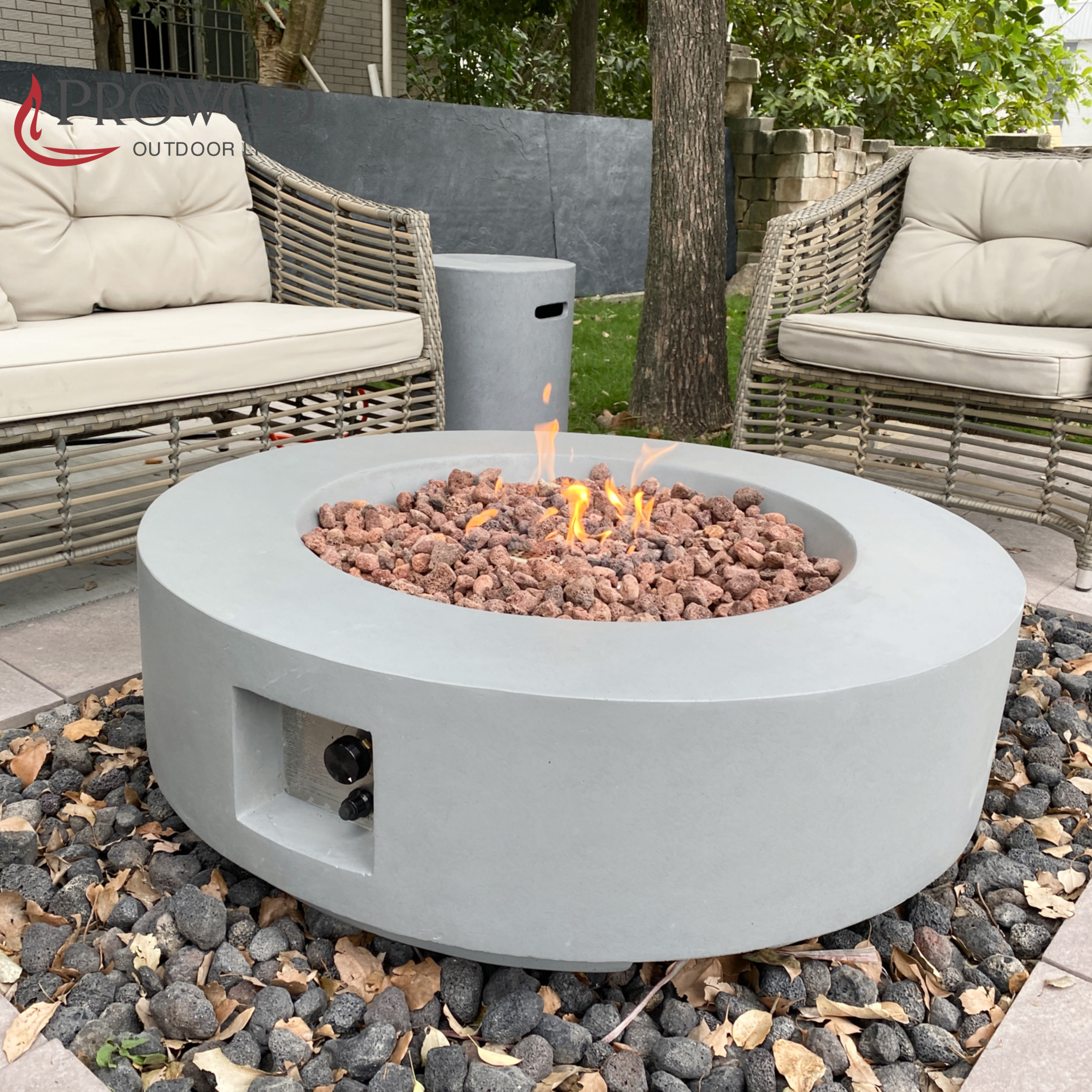 Hot Selling 40 inch Round Outdoor Furniture Courtyard Using Patio Concrete Gas Fire Pits Table