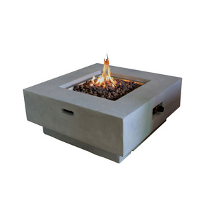 Cast Concrete Square Fire Pit Gas Fire Tetragonal for Heating Propane Fire Table Backyard Patio Fireplace