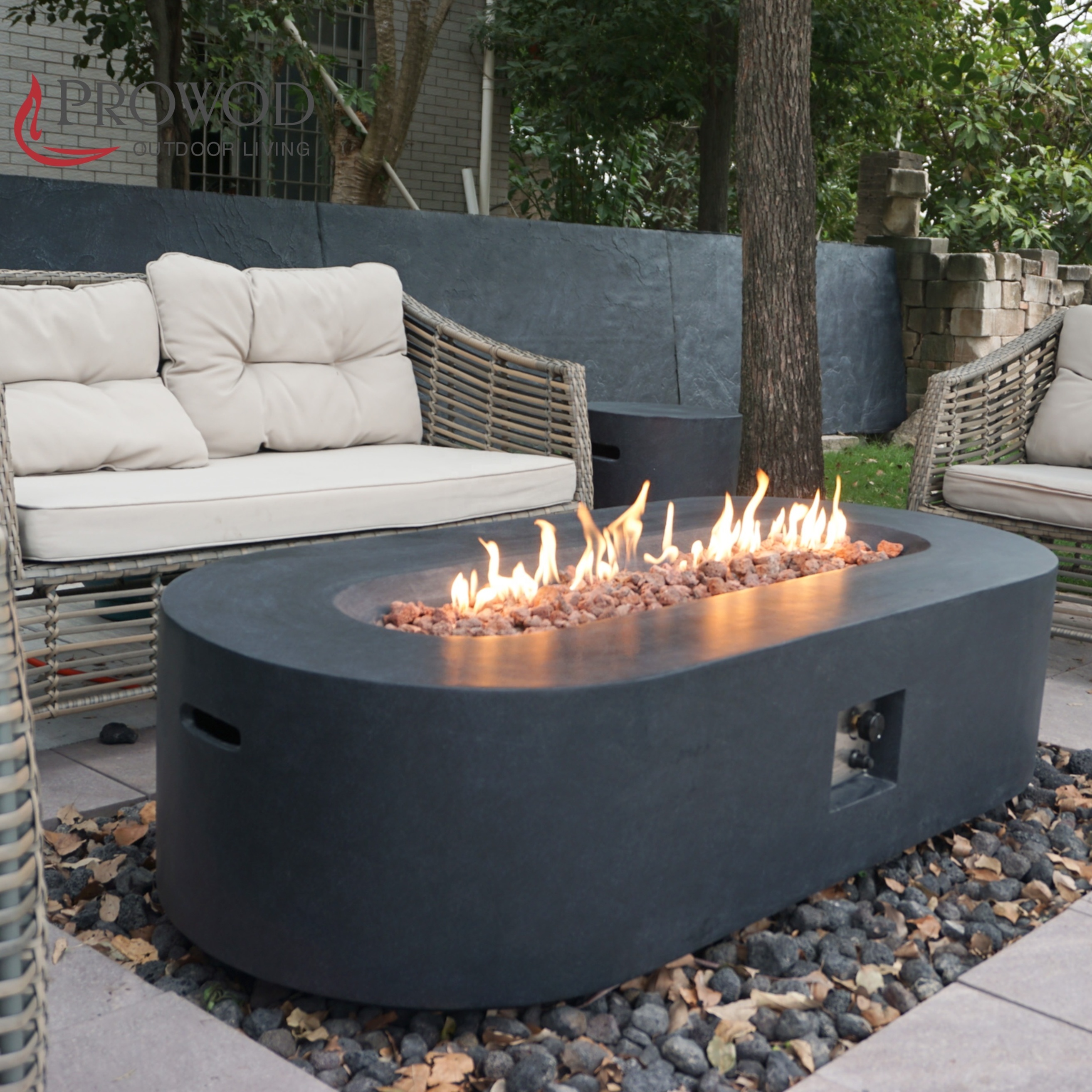 China Manufacturer Large Concrete Fireplace Smokeless Gas Fire Pit Multi-Color Options LP Gas Fire Table