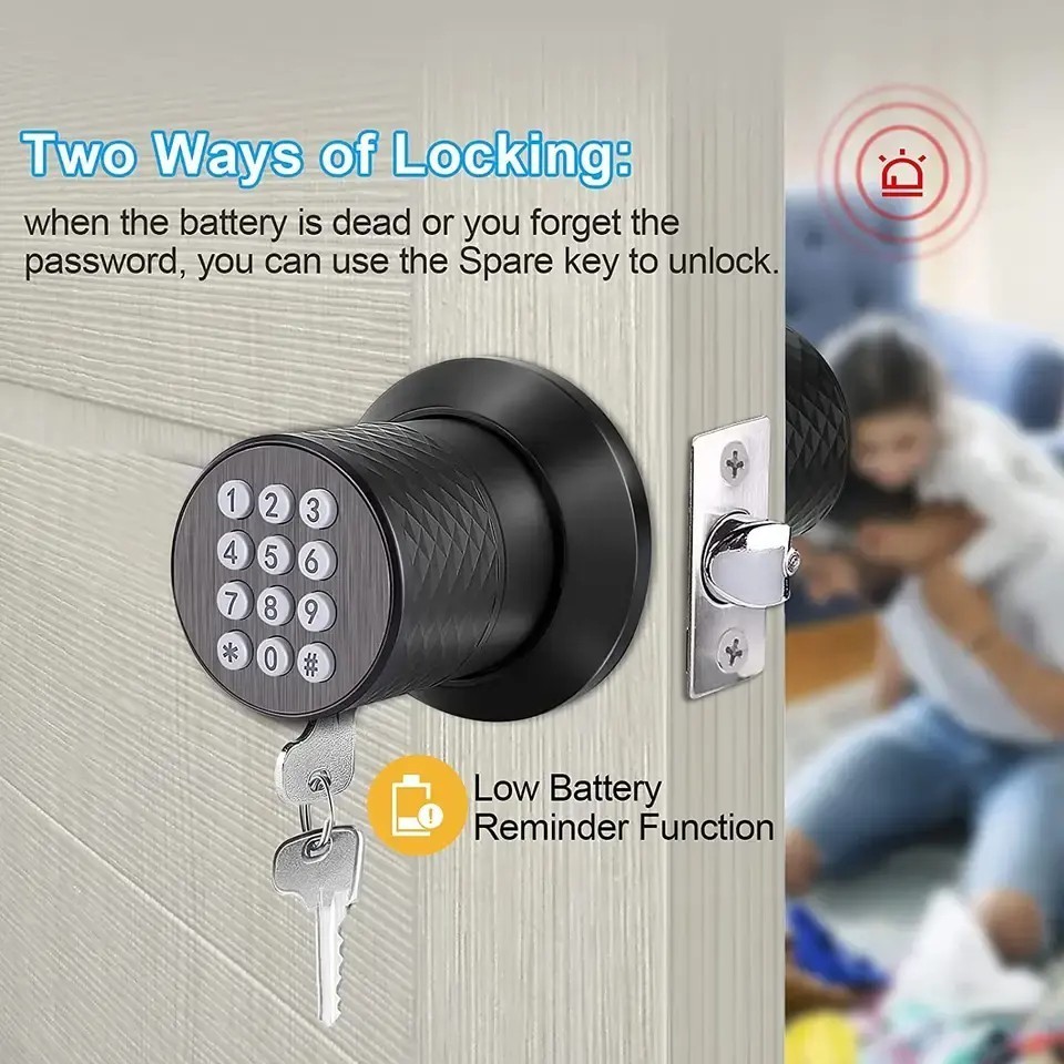 Digital Security Keyless Passcode Entry Tubular Knob Lock Smart Code Door Lock Door Knob With Keypad