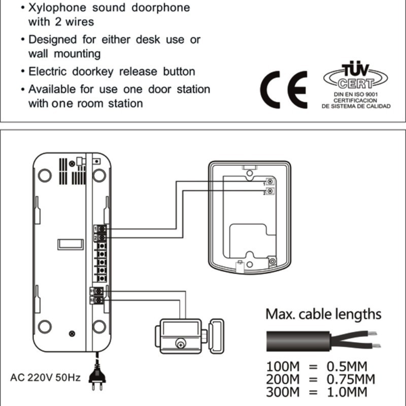 DIY 2-Wire Connection Audio Door Bell Phone Kit House Door Entry Intercom System PY-DP3208