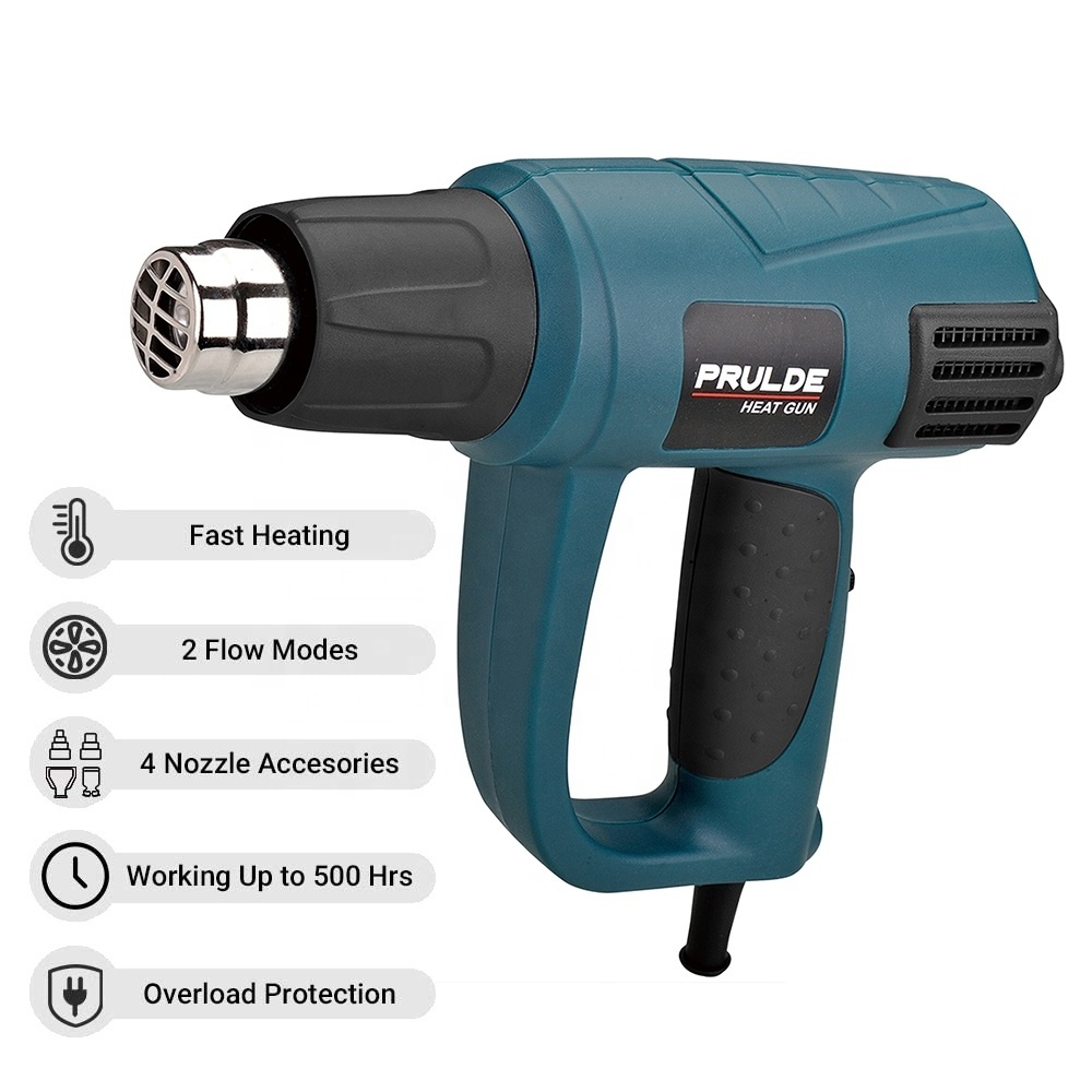 PRULDE  2000W 600 Degrees Celsius Electric Heat Gun Variable Temperature Control with Nozzles