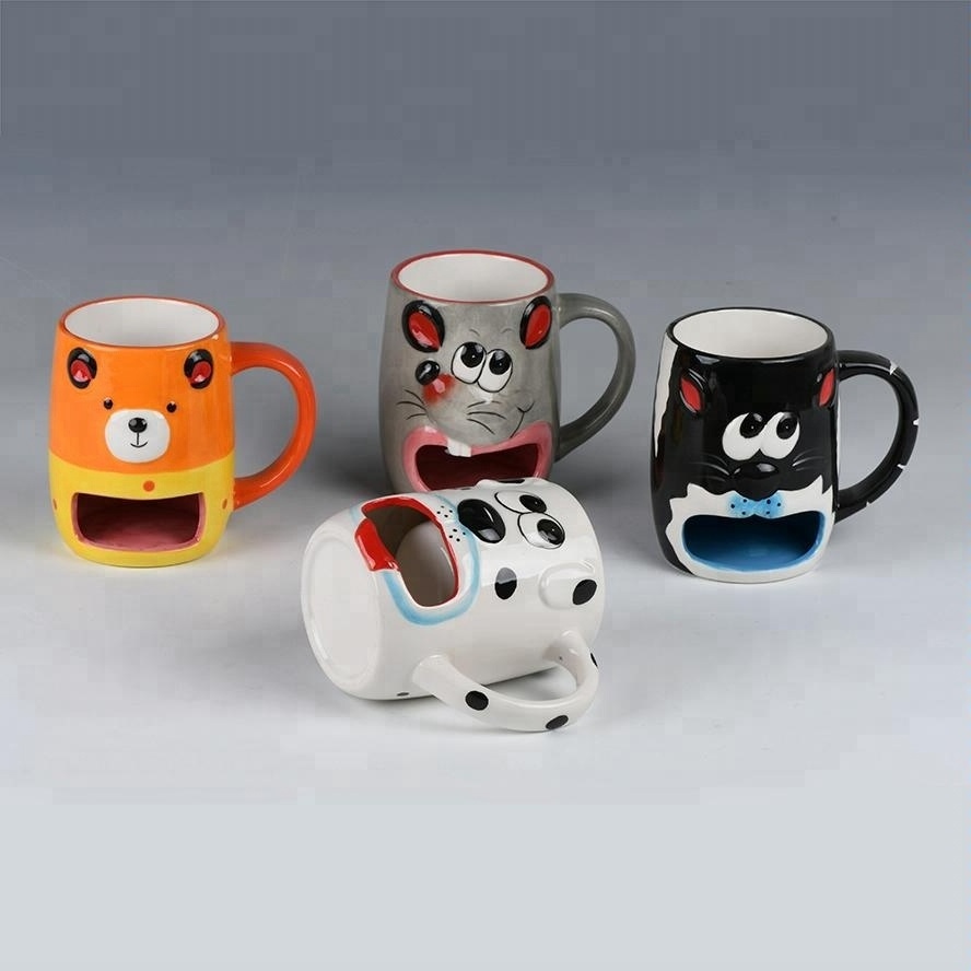 Custom 3D animal ceramic cookie mug with biscuit holder