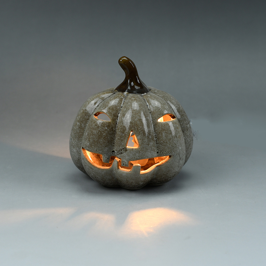 Halloween decor pumpkin shape ceramic tealight candle holder