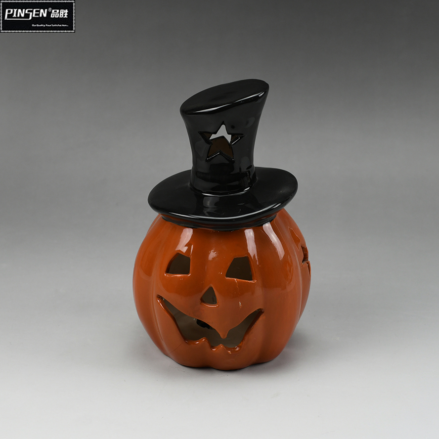 Wholesale customized Halloween decorative pumpkin shaped tealight ceramic candle holder