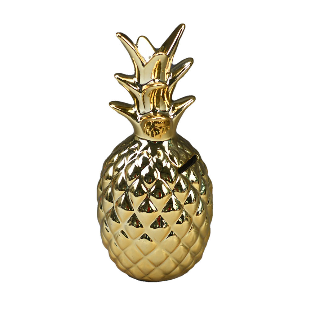 Promotional pineapple shaped piggy banks saving coin gold ceramic money box for home decor