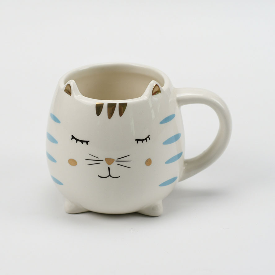 Wholesale printed 3d ceramic cat shaped coffee mug