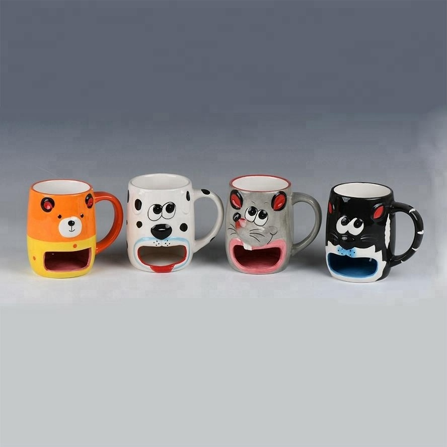 Custom 3D animal ceramic cookie mug with biscuit holder