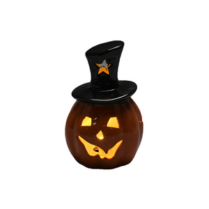 Wholesale customized Halloween decorative pumpkin shaped tealight ceramic candle holder