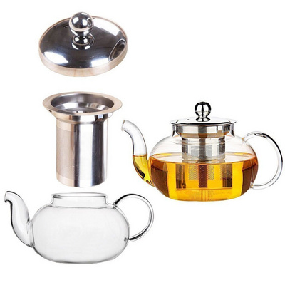 800ml Glass Tea Pot with Stainless Steel Tea Infuser Filter Bakset Stovetop Safe Glass Tea Kettle