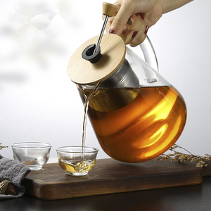 Foldable Tea Infuser Loose Leaf Tea Maker Bamboo Lid Clear Tea Kettle Glass Teapot with Removable Stainless Steel Infuser