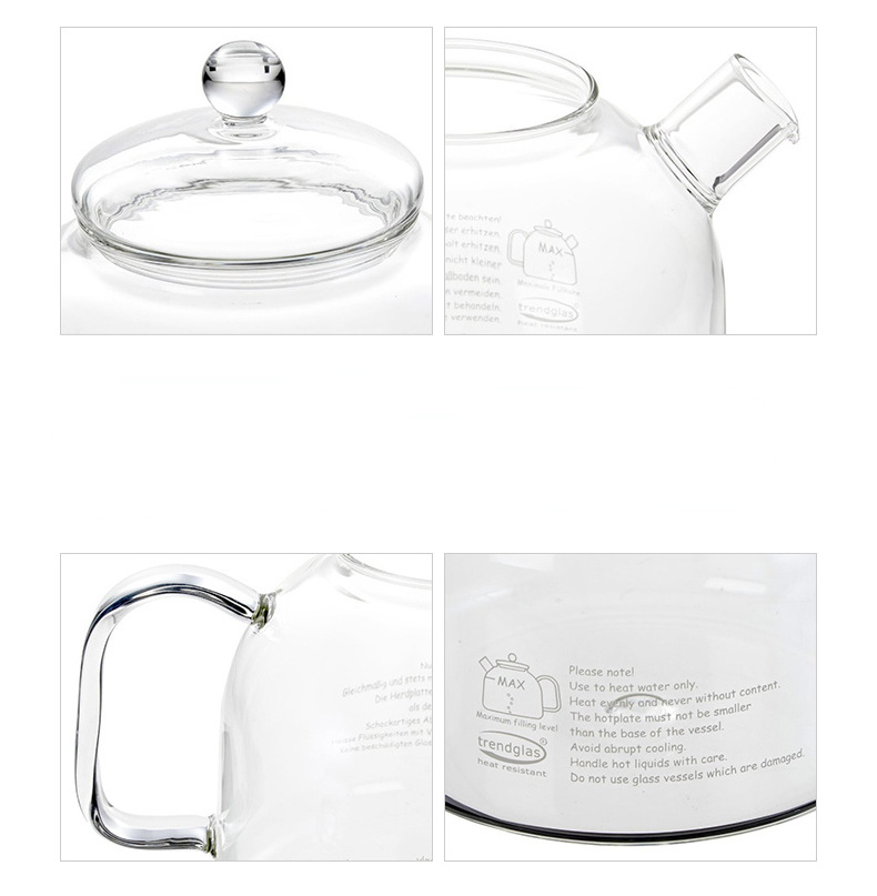 61Oz 1800Ml Handmade Borosilicate Glass Pot Portable Hot Water Kettle Glass Teapot For The Gas Stove With Handle