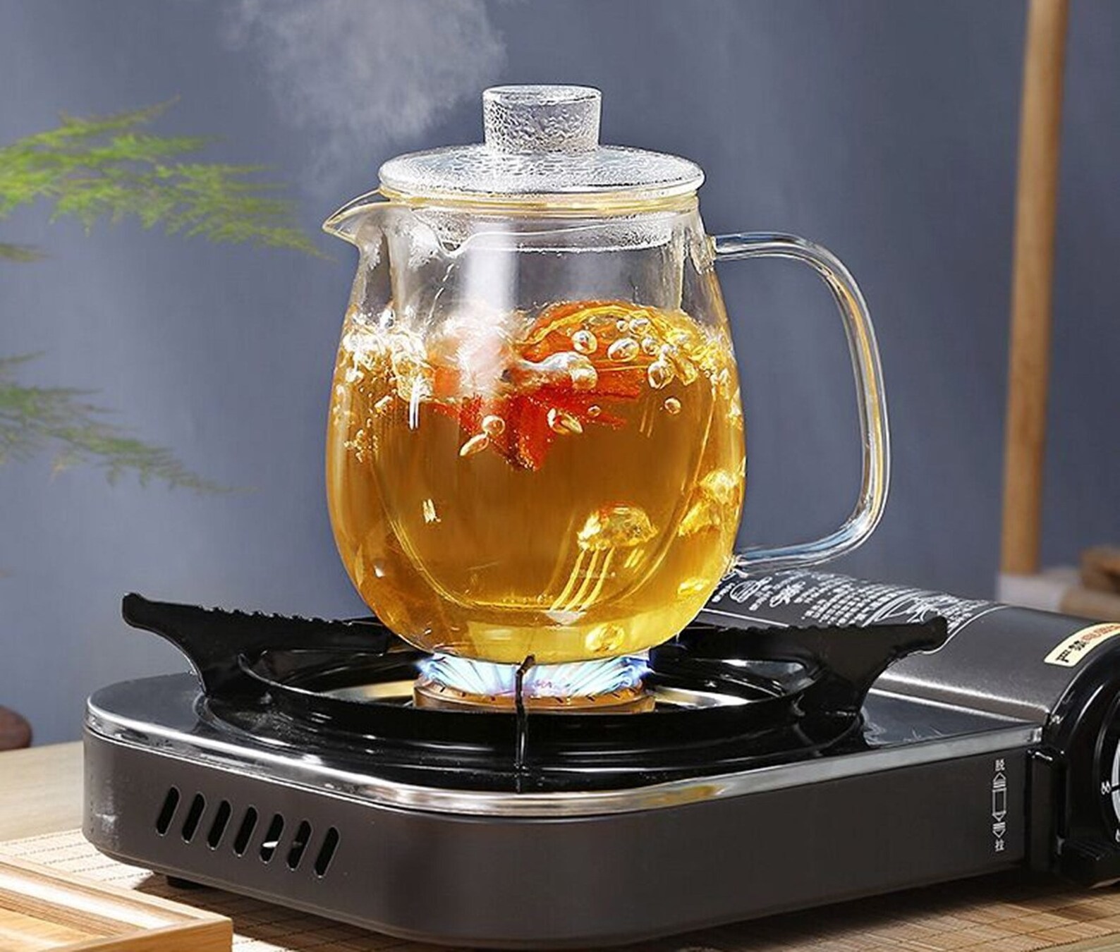 600ML 20OZ Blooming and Loose Leaf Gas Stovetop Safe Borosilicate Glass Tea Kettle Glass Teapot with Removable Glass Infuser