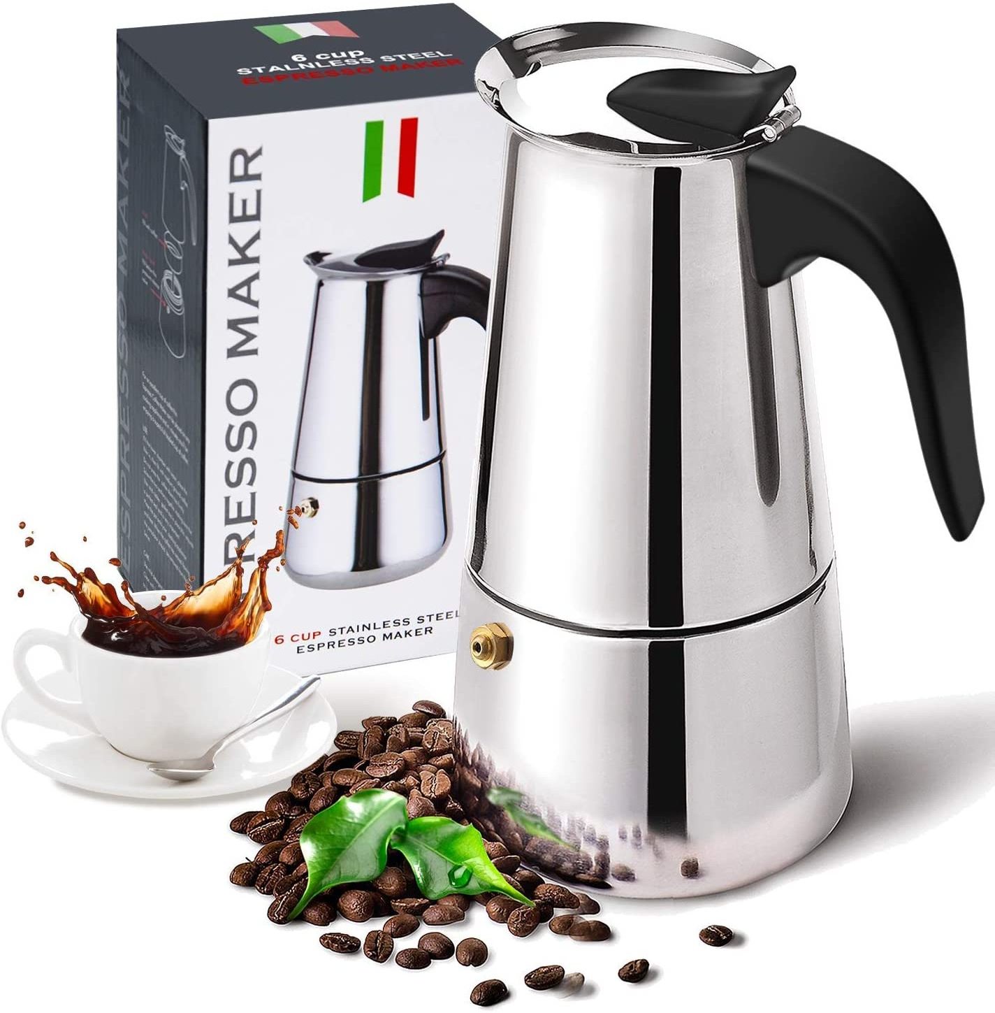 2/4/6/9 Cups Stovetop Espresso Classic Italian Coffee Maker Stainless Steel Moka Pot for Induction Cookers