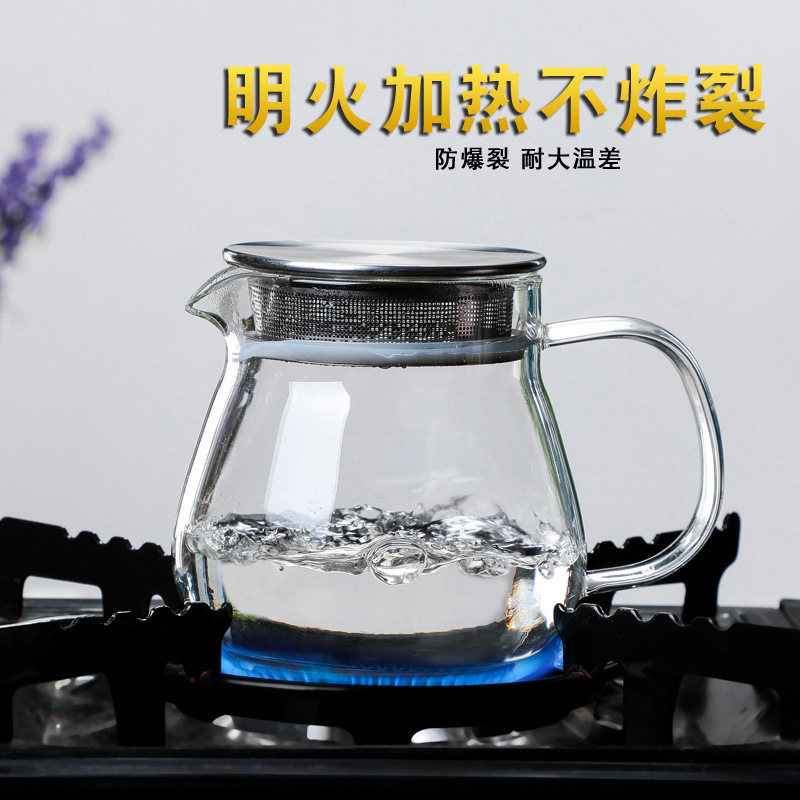 15oz 450ml One Touch Heat-resistant glass teapot with stainless steel strainer and lid