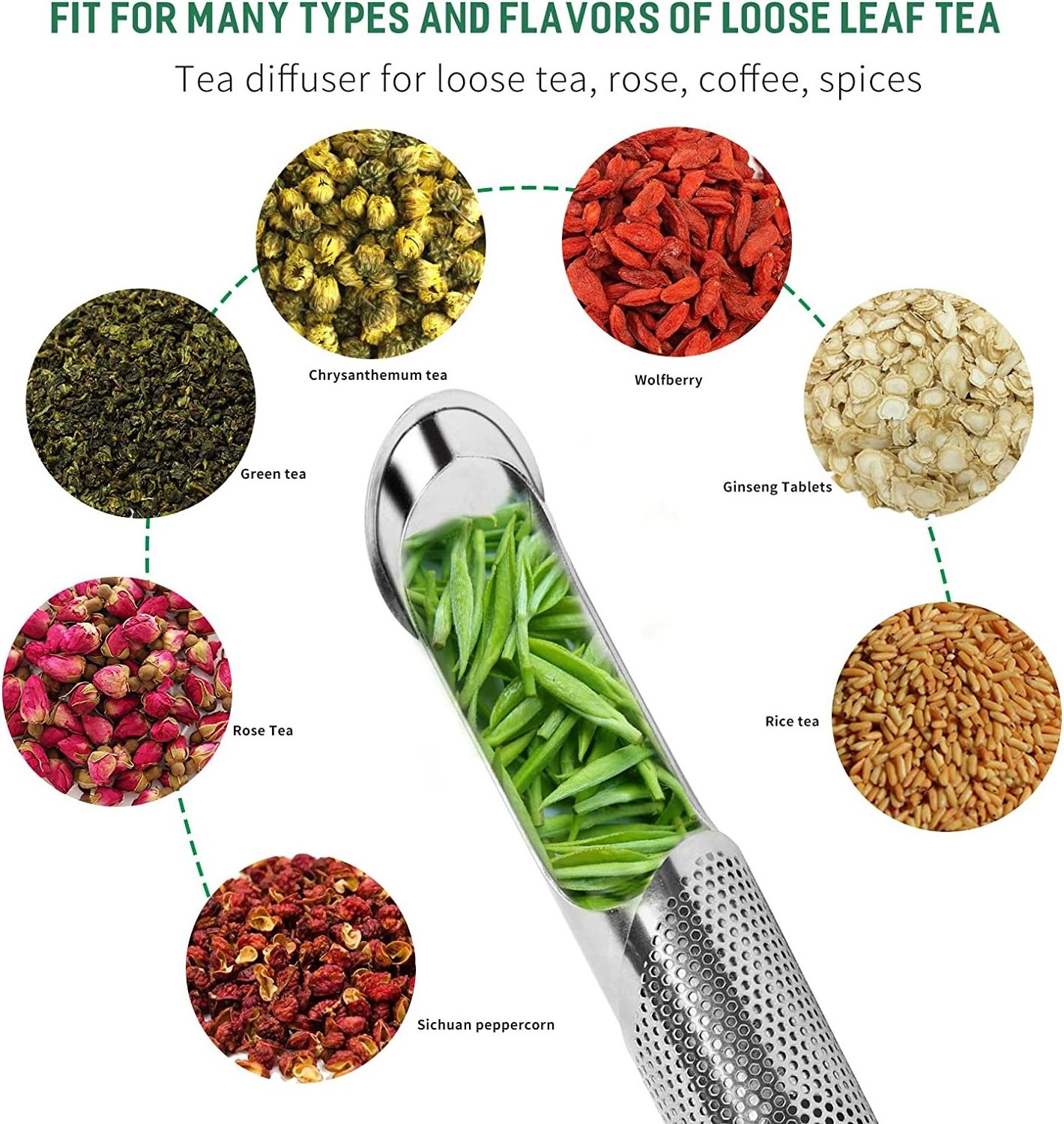 Metal Hanging Tea Diffuser Long Handle Stainless Steel Fine Mesh Tea Infusers Strainer for Loose Leaf Tea