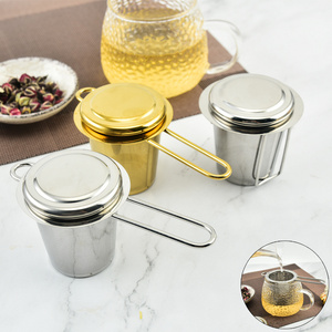 Fine Mesh Filters Tea Steeper Strainer Stainless Steel Tea Infuser Basket With Folding Handle & Lid On Teapots Mugs Cups