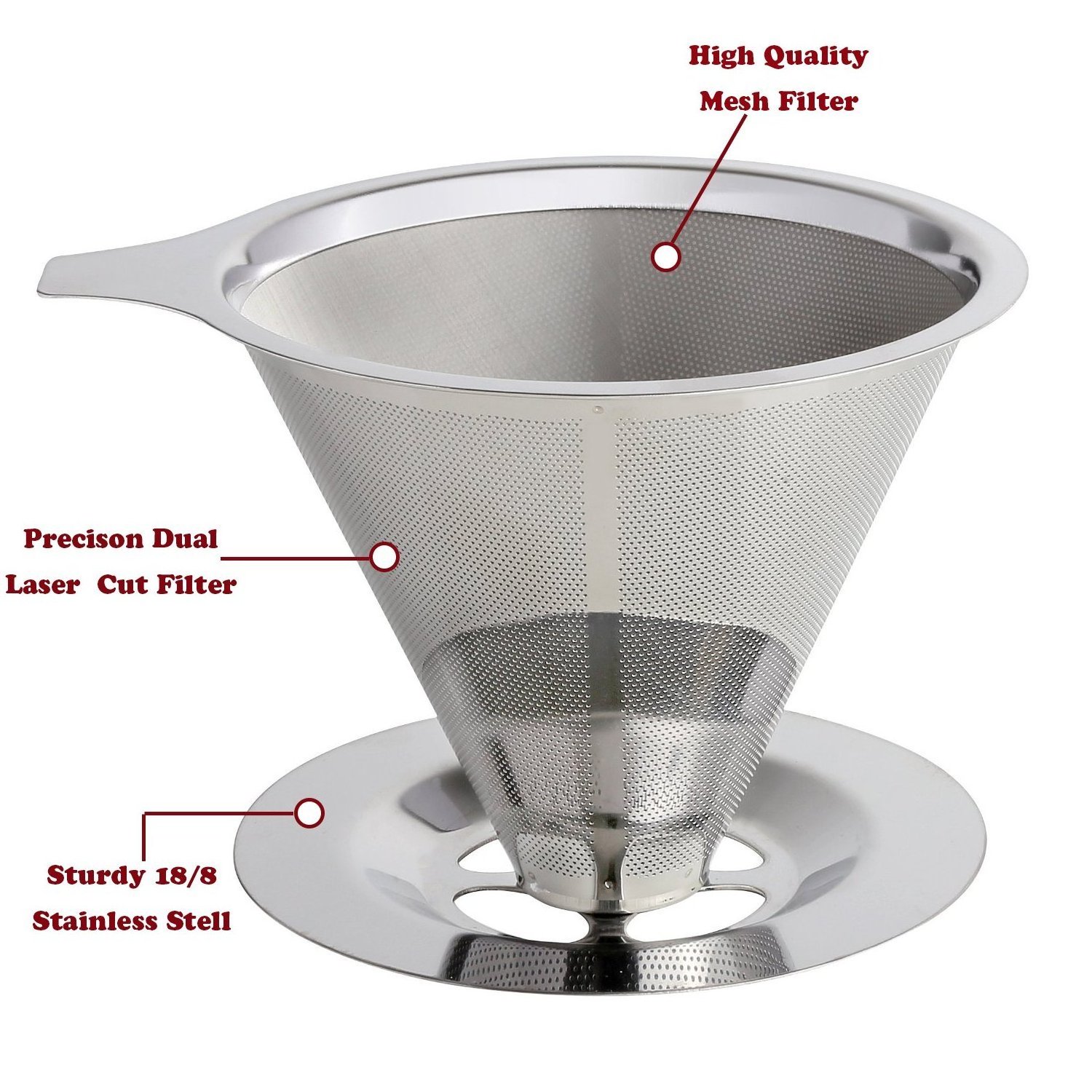 Stainless Steel Coffee Filter Metal Cone Filter Paperless Reusable Coffee Filter Single Cup Coffee Maker