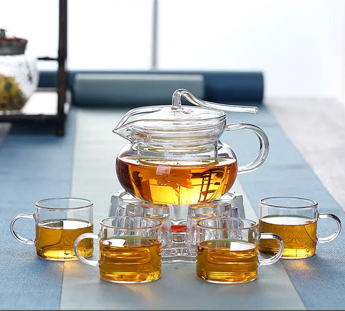 500ml Cute Flower Tea Maker Clear Heat Resistant Borosilicate Glass Teapot with Strainer & Handle