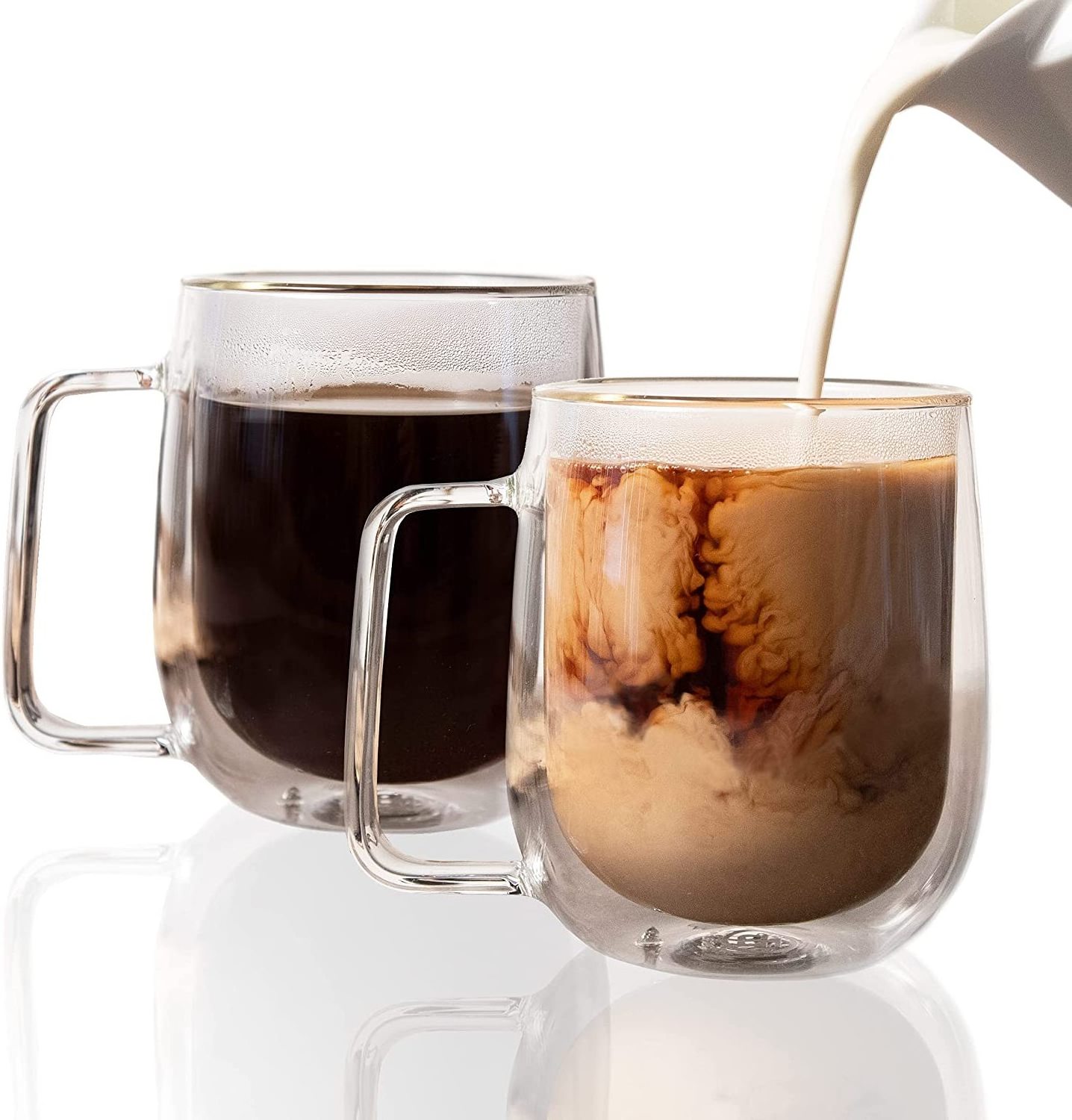 12 oz 16oz Double Wall Insulated Clear Glass Coffee Mugs With Handle for Espresso Latte Cappuccino or Tea