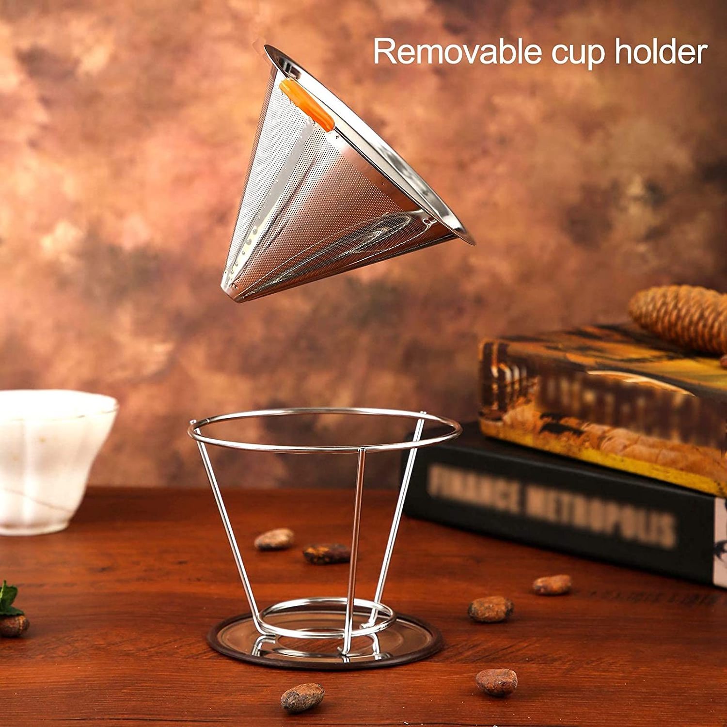 2 Cups4 Cups Pour Over Coffee Cone Dripper Paperless Stainless Steel Coffee Filter With Stander