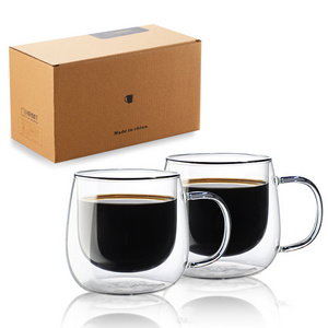 10oz Glass Insulated Clear Tea Cups Double Wall Glass Coffee Mugs with Handle Perfect for Espresso Latte Cappuccinos