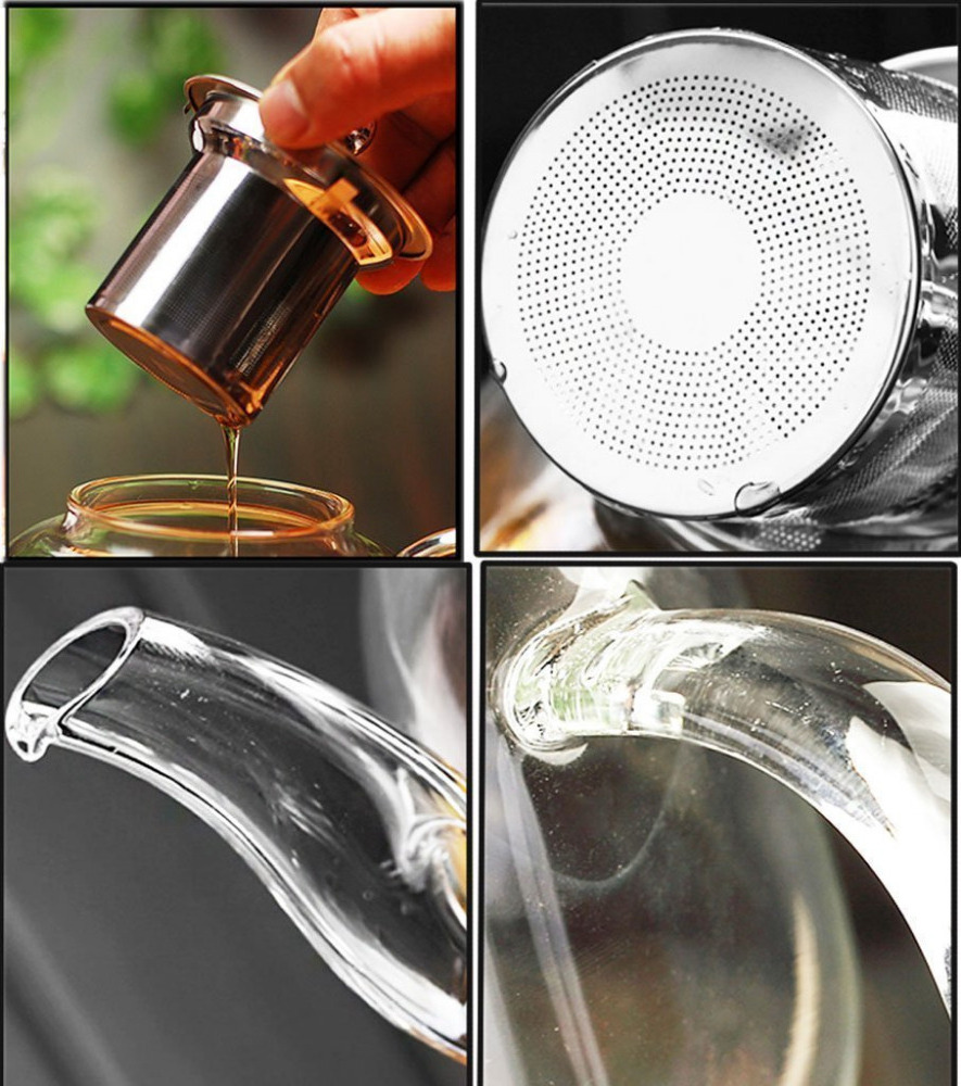 800ml Glass Tea Pot with Stainless Steel Tea Infuser Filter Bakset Stovetop Safe Glass Tea Kettle