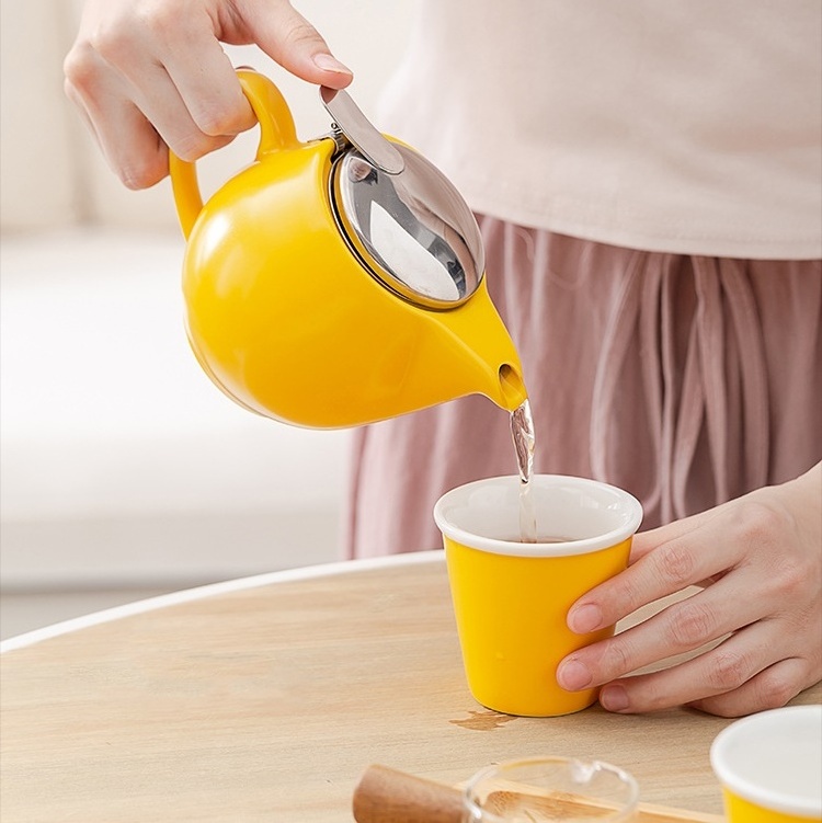 12oz 350ml Heat Resistant Small Ceramic Tea Pot Tea Kettle With Stainless Steel Infuser For Loose Leaf Blooming Tea