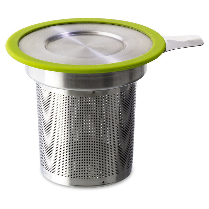 customized Silicone Rimmed Food Grade sus304 Stainless Steel Loose Tea Basket Diffuser Mesh Strainer Tea Infuser with Handle